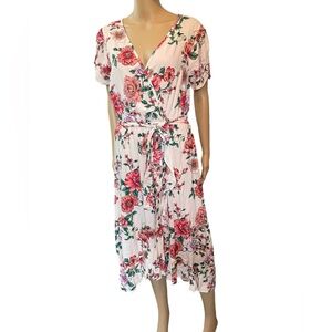 Naif Anthropologie Boho Cottagecore Romantic Floral Ruffle Midi Wrap Dress